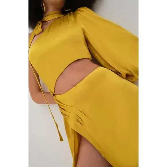 For Love & Lemons Mila Yellow Satin One Shoulder dress NWT